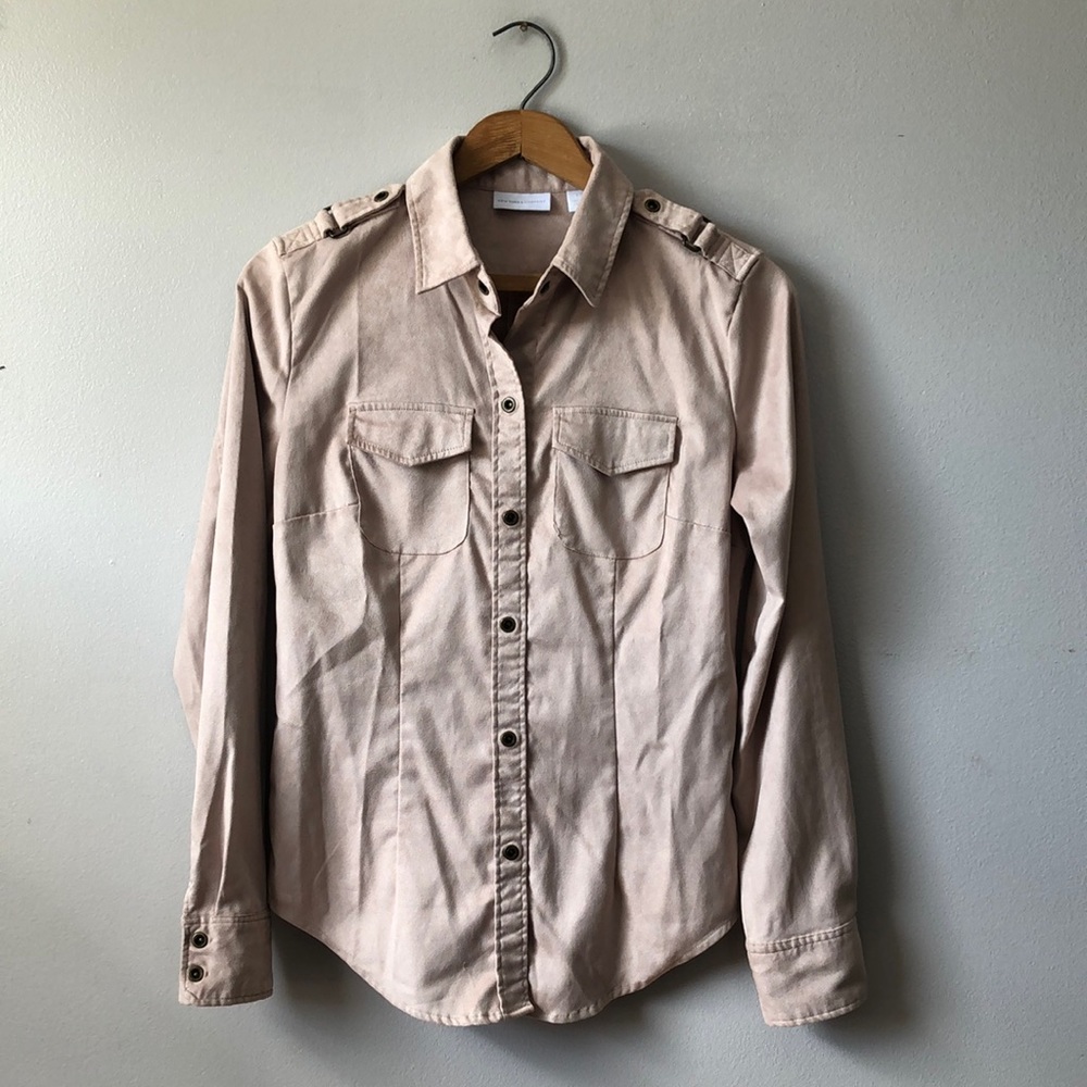 New York & Company Beige Button-Down Shirt